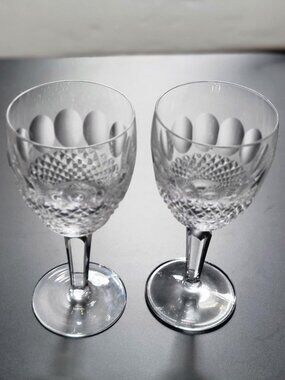 2 WATERFORD COLLEEN STEM WATER GOBLETS ☘️7" TALL GLASS (1 Pair) Gorgeous Crystal